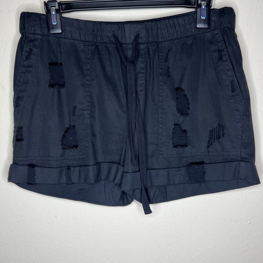 Bella Dahl Shorts Small Womens Black Distressed Tencel Pull On Cuffed Drawstring